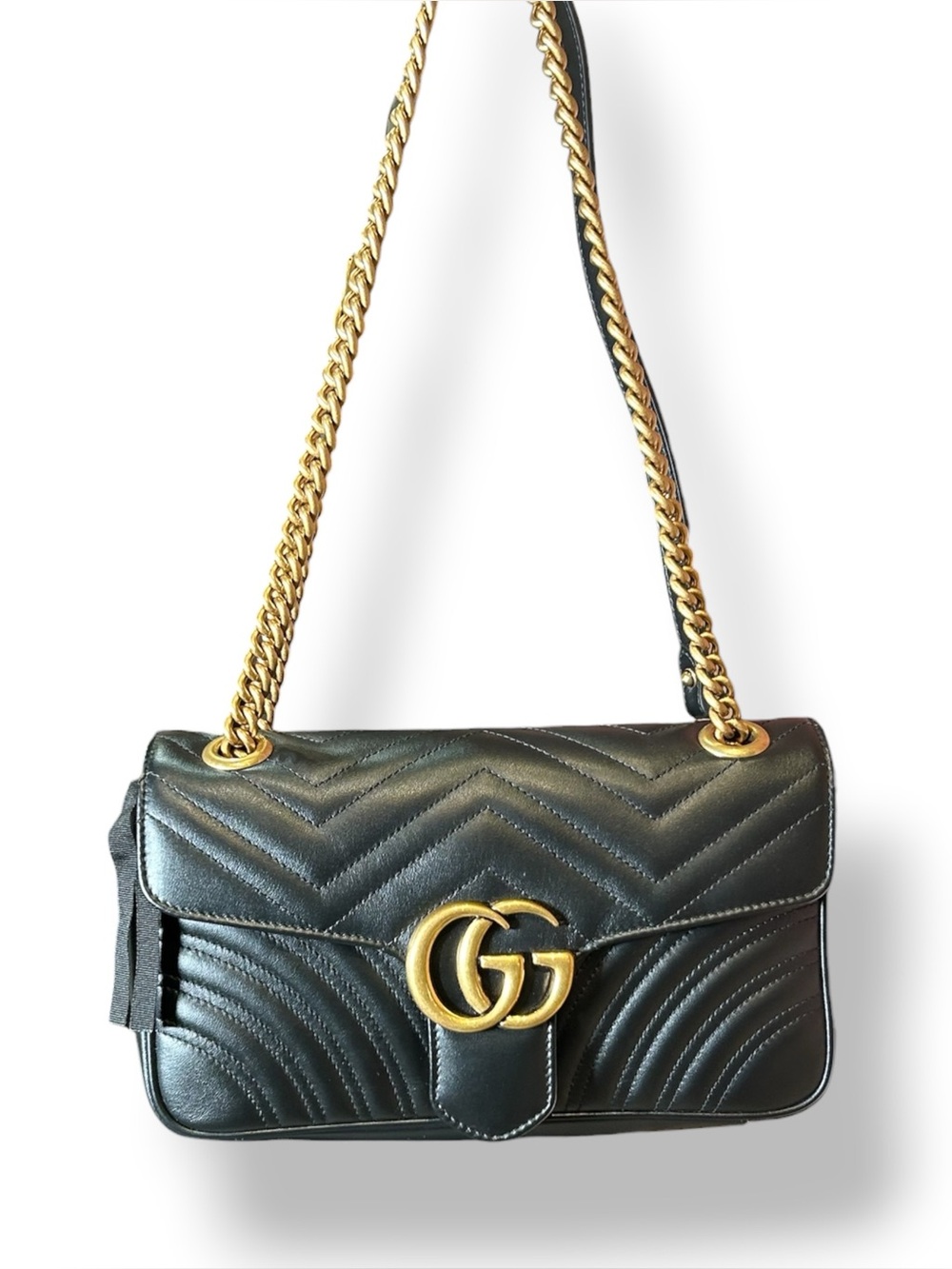 Gucci Chevron Quilted Marmont GG Logo Leather Chain Shoulder Bag